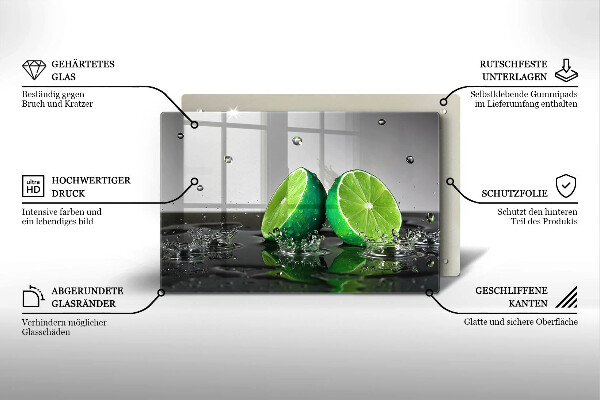Skärbräda glas modern Saftiga lime och vatten