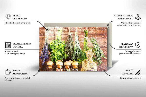 Skärbräda glas modern Örter Kryddor och trä