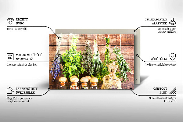 Skärbräda glas modern Örter Kryddor och trä