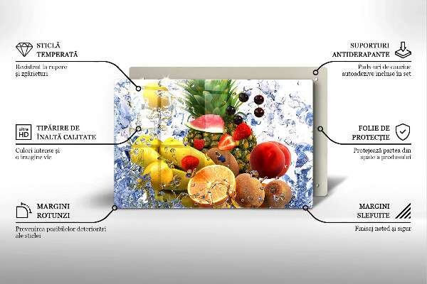 Skärbräda glas modern Saftig frukt och vatten
