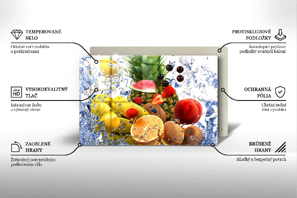 Skärbräda glas modern Saftig frukt och vatten