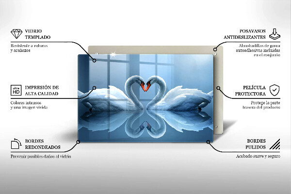 Skärbräda glas modern Två svanar hjärta