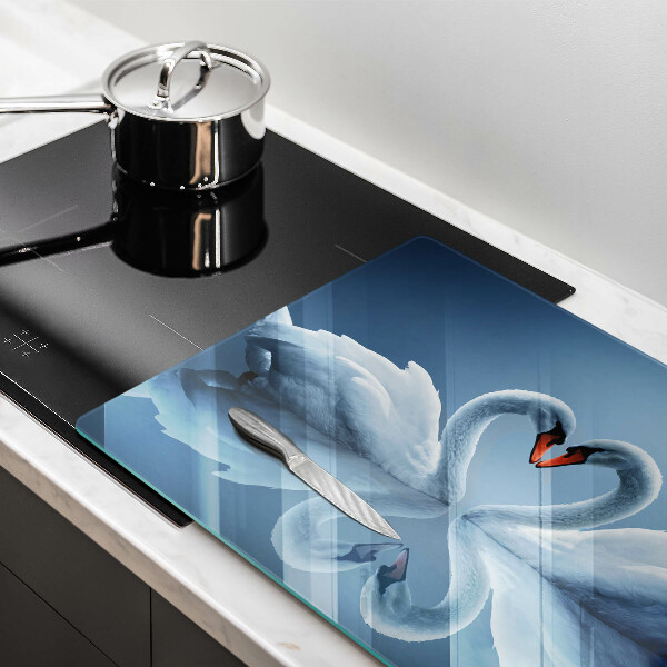 Skärbräda glas modern Två svanar hjärta