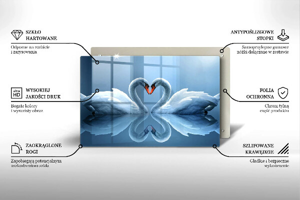 Skärbräda glas modern Två svanar hjärta