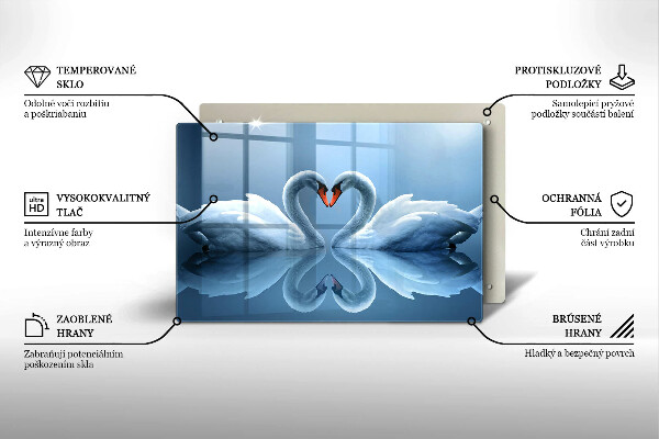 Skärbräda glas modern Två svanar hjärta