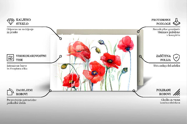 Skärbräda glas modern Blommor röda vallmo