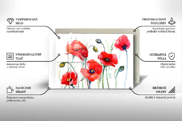 Skärbräda glas modern Blommor röda vallmo