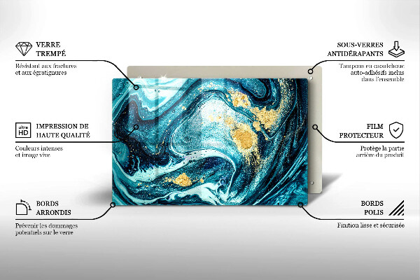 Skärbräda glas modern Blått abstrakt guld