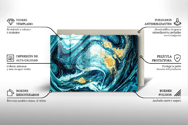 Skärbräda glas modern Blått abstrakt guld