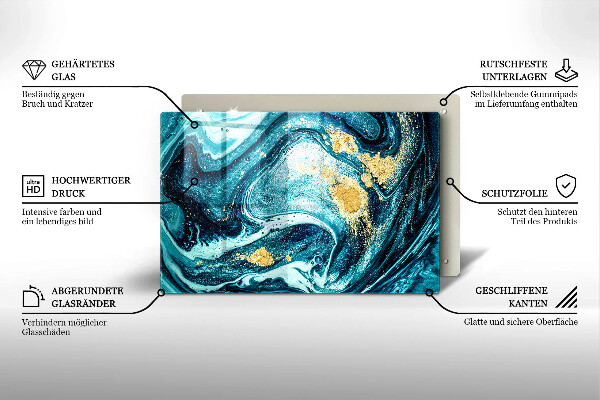 Skärbräda glas modern Blått abstrakt guld