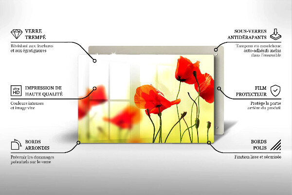 Skärbräda glas modern Röda vallmoblommor