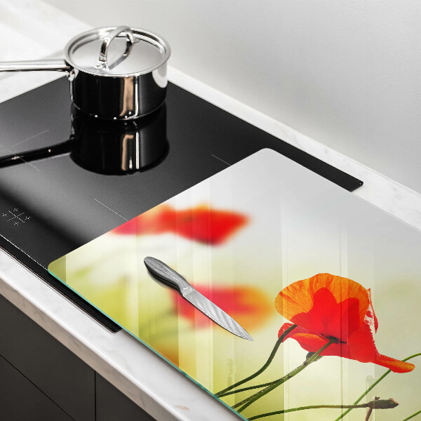 Skärbräda glas modern Röda vallmoblommor