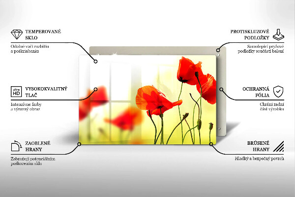Skärbräda glas modern Röda vallmoblommor