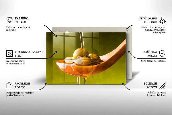 Skärbräda glas modern Olivolja och oliver