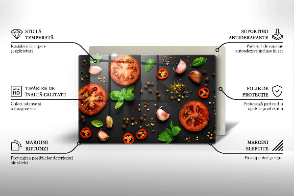 Skärbräda glas modern Tomater och kryddor