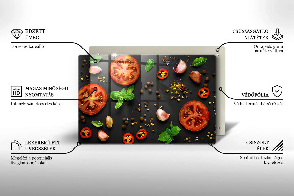 Skärbräda glas modern Tomater och kryddor