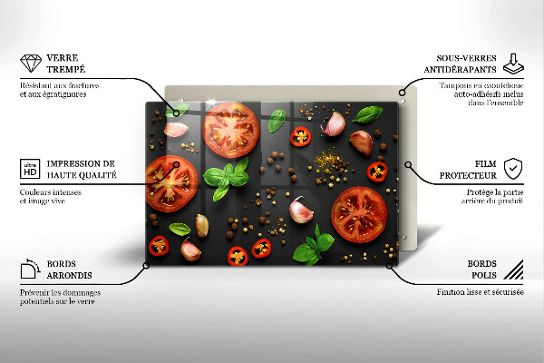 Skärbräda glas modern Tomater och kryddor