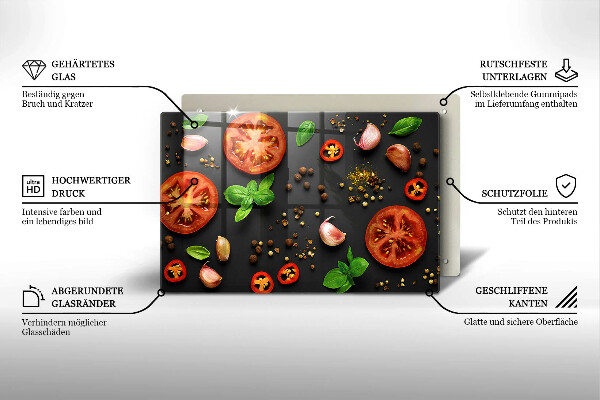 Skärbräda glas modern Tomater och kryddor
