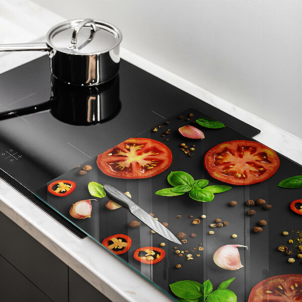 Skärbräda glas modern Tomater och kryddor