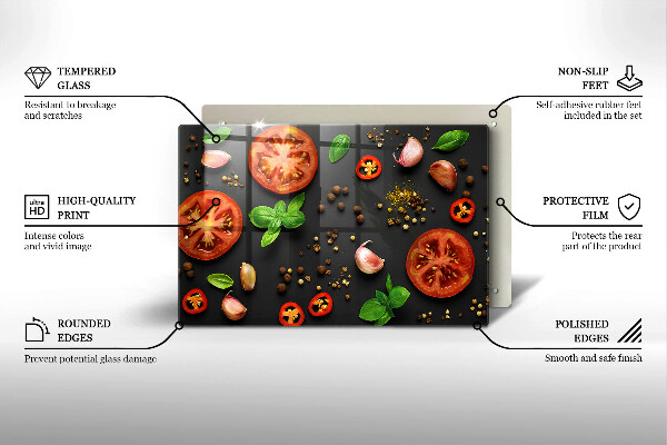 Skärbräda glas modern Tomater och kryddor