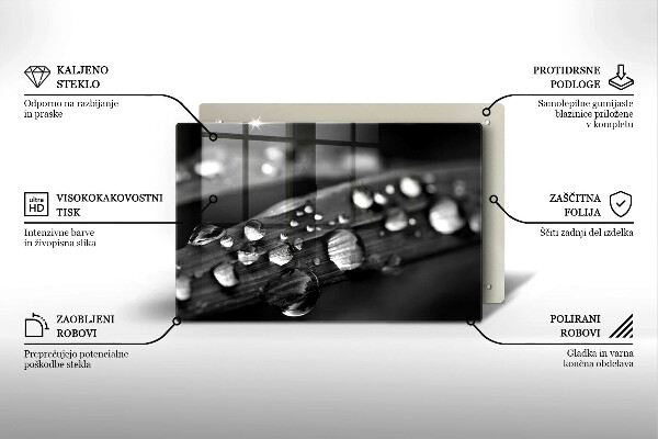 Skärbräda glas modern Daggdroppar på löv