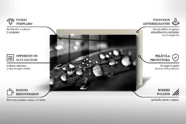 Skärbräda glas modern Daggdroppar på löv