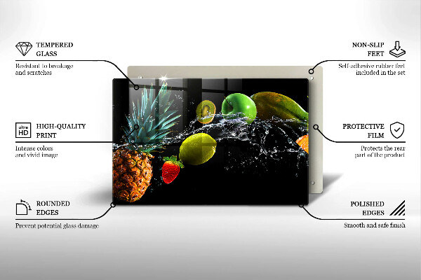 Skärbräda glas modern Frukt i vatten