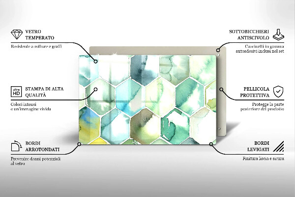 Skärbräda glas modern Akvarell hexagoner
