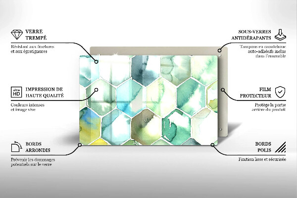 Skärbräda glas modern Akvarell hexagoner