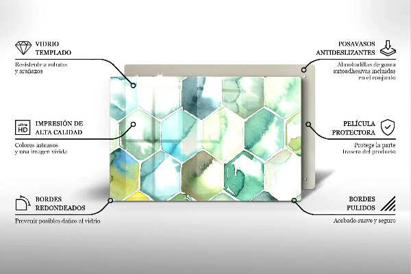 Skärbräda glas modern Akvarell hexagoner