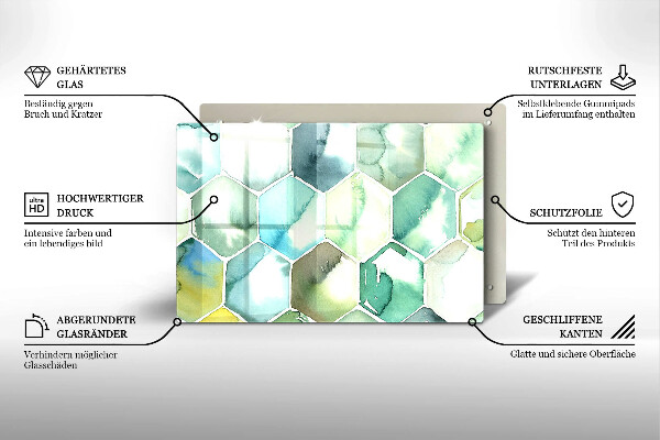 Skärbräda glas modern Akvarell hexagoner
