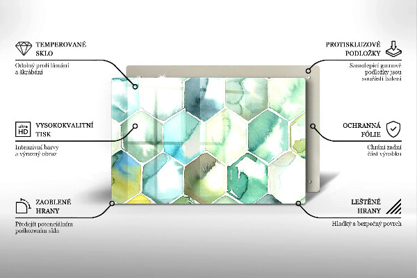 Skärbräda glas modern Akvarell hexagoner