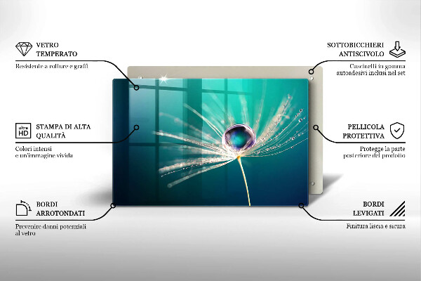 Skärbräda glas modern Dagg på maskrosen