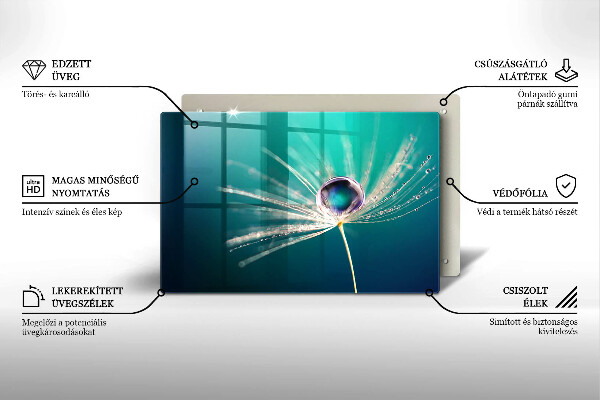 Skärbräda glas modern Dagg på maskrosen