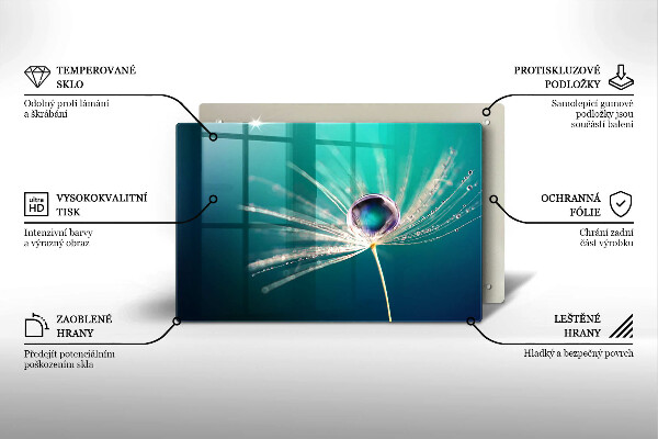 Skärbräda glas modern Dagg på maskrosen