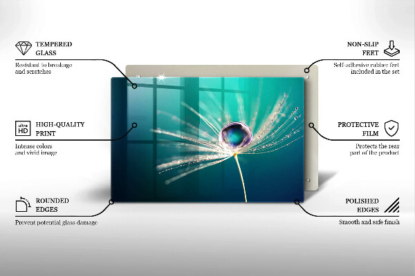 Skärbräda glas modern Dagg på maskrosen