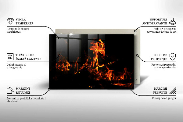 Skärbräda glas modern Eld, levande låga