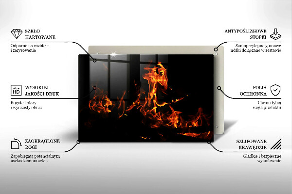 Skärbräda glas modern Eld, levande låga