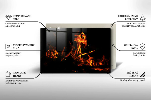 Skärbräda glas modern Eld, levande låga