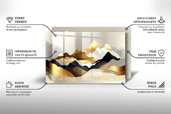 Skärbräda glas modern Abstrakta gyllene berg