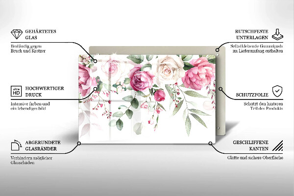 Skärbräda glas modern Akvarell rosor