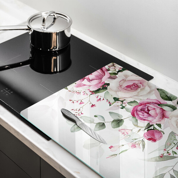 Skärbräda glas modern Akvarell rosor