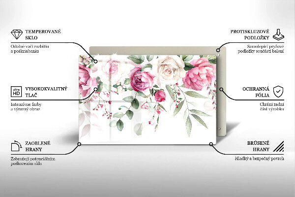 Skärbräda glas modern Akvarell rosor