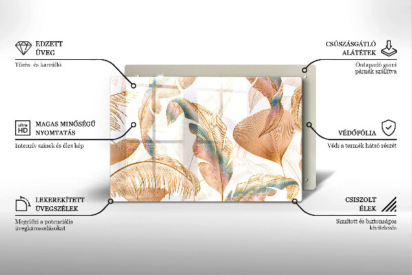 Skärbräda glas modern Boho fjädrar och löv