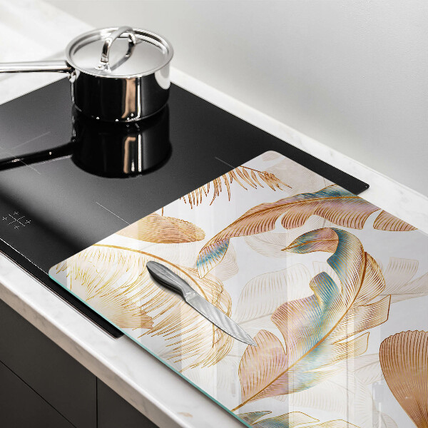 Skärbräda glas modern Boho fjädrar och löv