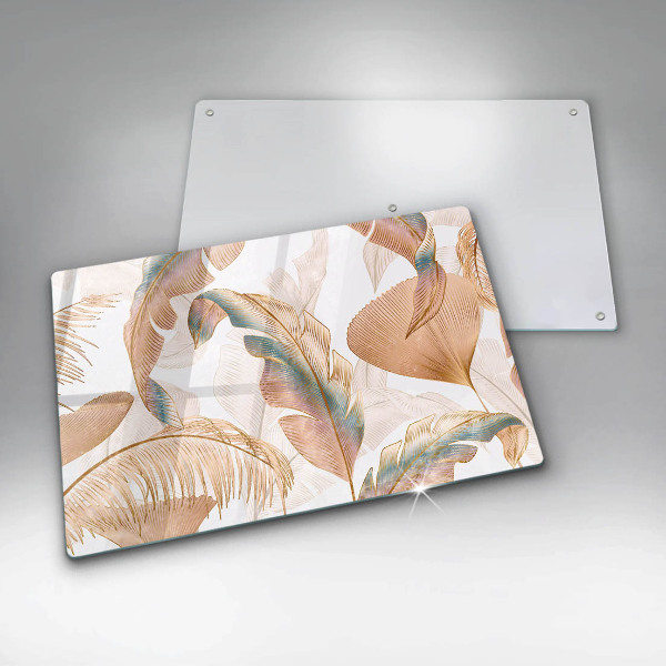 Skärbräda glas modern Boho fjädrar och löv