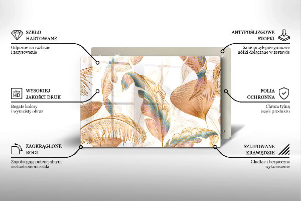 Skärbräda glas modern Boho fjädrar och löv