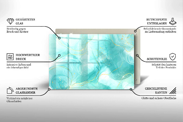 Skärbräda glas modern Blå och guld abstraktion
