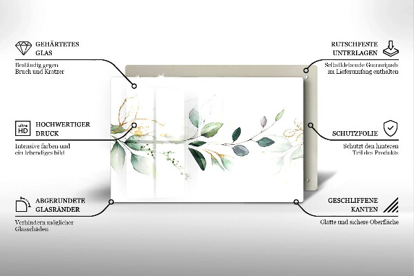 Skärbräda glas modern Akvarell blad