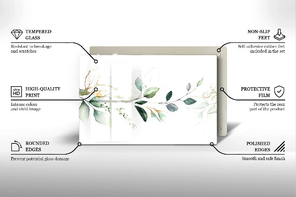 Skärbräda glas modern Akvarell blad